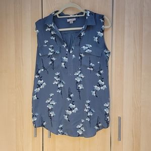 Loft blue floral sleeveless blouse